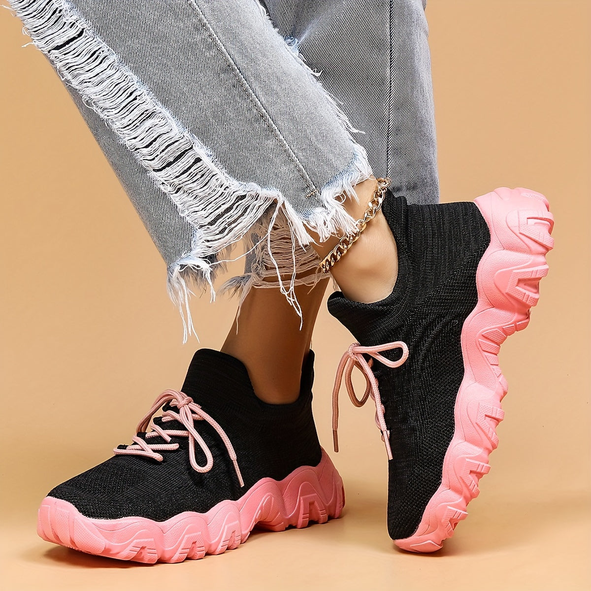 Thick Sole Shock Absorption Running Shoes Breathable Lace Up Outdoor Sneakers