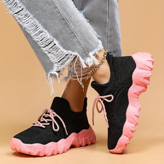Thick Sole Shock Absorption Running Shoes Breathable Lace Up Outdoor Sneakers
