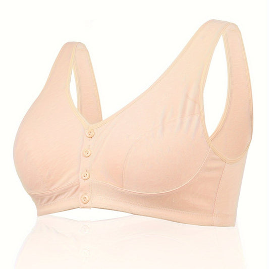 Plus Size Bra Women's Plus Solid Buckle Front Comfort Wireless Wide Straps Bra