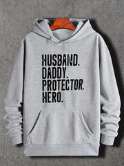 Husband Letter Print Hoodies Men Graphic Sweatshirt Comfy Hooded Pullover
