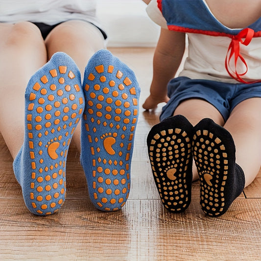 6 Pairs Solid Non-Slip Floor Socks for Kids & Adults - Trampoline Socks