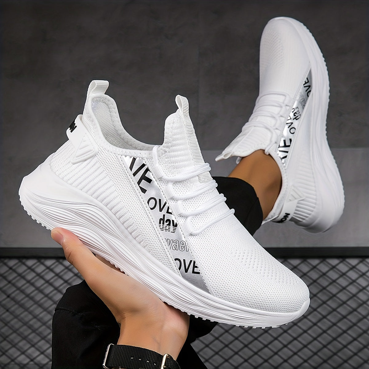 Men's Slip-On Sneakers with Shoelaces Breathable Mesh Athletic Shoes