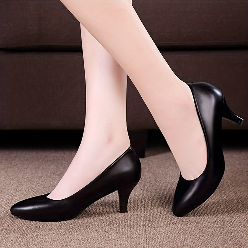 Chunky Heeled Pumps Slip On Pointed Toe High Heels