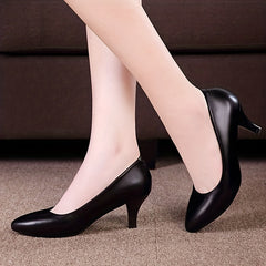 Chunky Heeled Pumps Slip On Pointed Toe High Heels