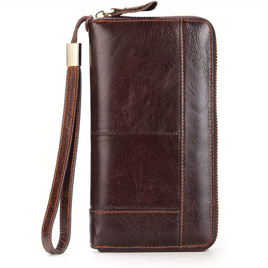 Men's Leather Zipper Clutch Business Handbag