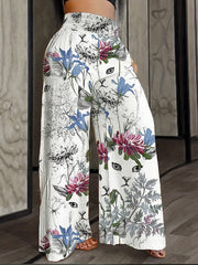  Abstract Figure Print High Waist Wide Leg Loose Pants