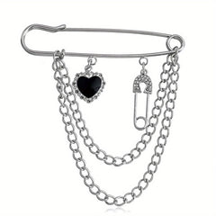 Cold Wind Chain Brooch Hip Hop Love Pin Suit Jacket Accessories Men Women
