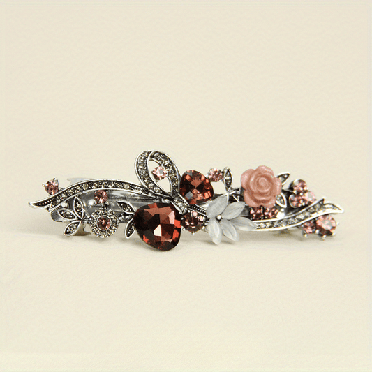 Crystal Flower Hair Clip French Barrette Hair Accessories