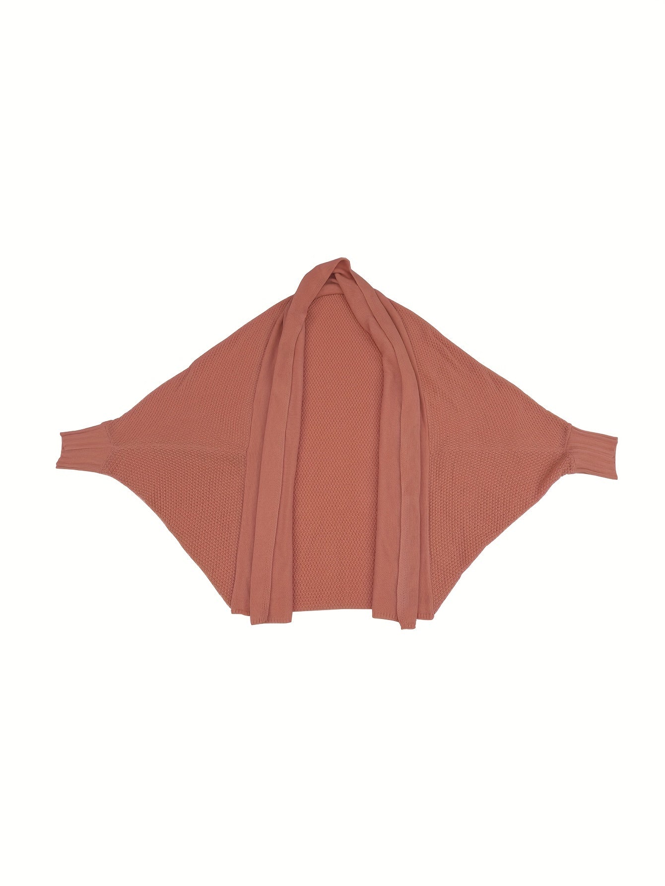  Solid Batwing Sleeve Open Front Knit Cardigan