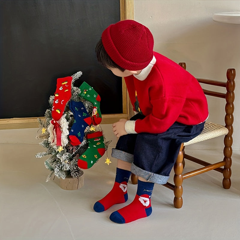 5 Pairs Kids Christmas Crew Socks Fun Novelty Children's Socks