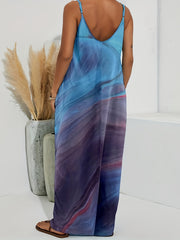 Plus Size Women's Fluid Print V Neck Cami Maxi Dress