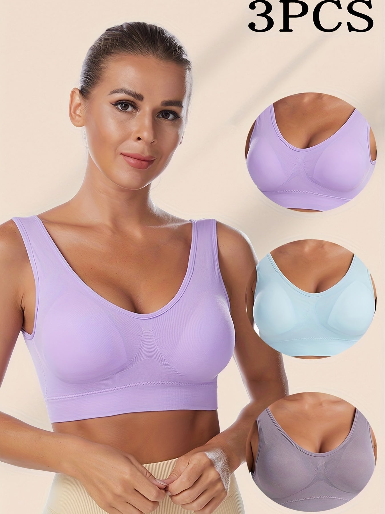 3pcs Wireless Push Up Tank Bra Soft & Comfy Lingerie
