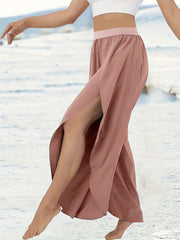  Boho Beach Pants Wrap Split Front High Rise Wide Leg