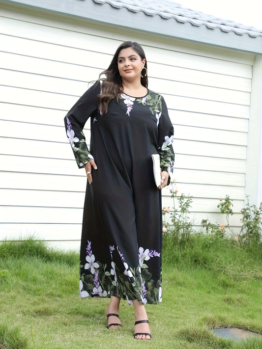  Boho Dress Women's Plus Floral Print Long Sleeve Maxi Dress
