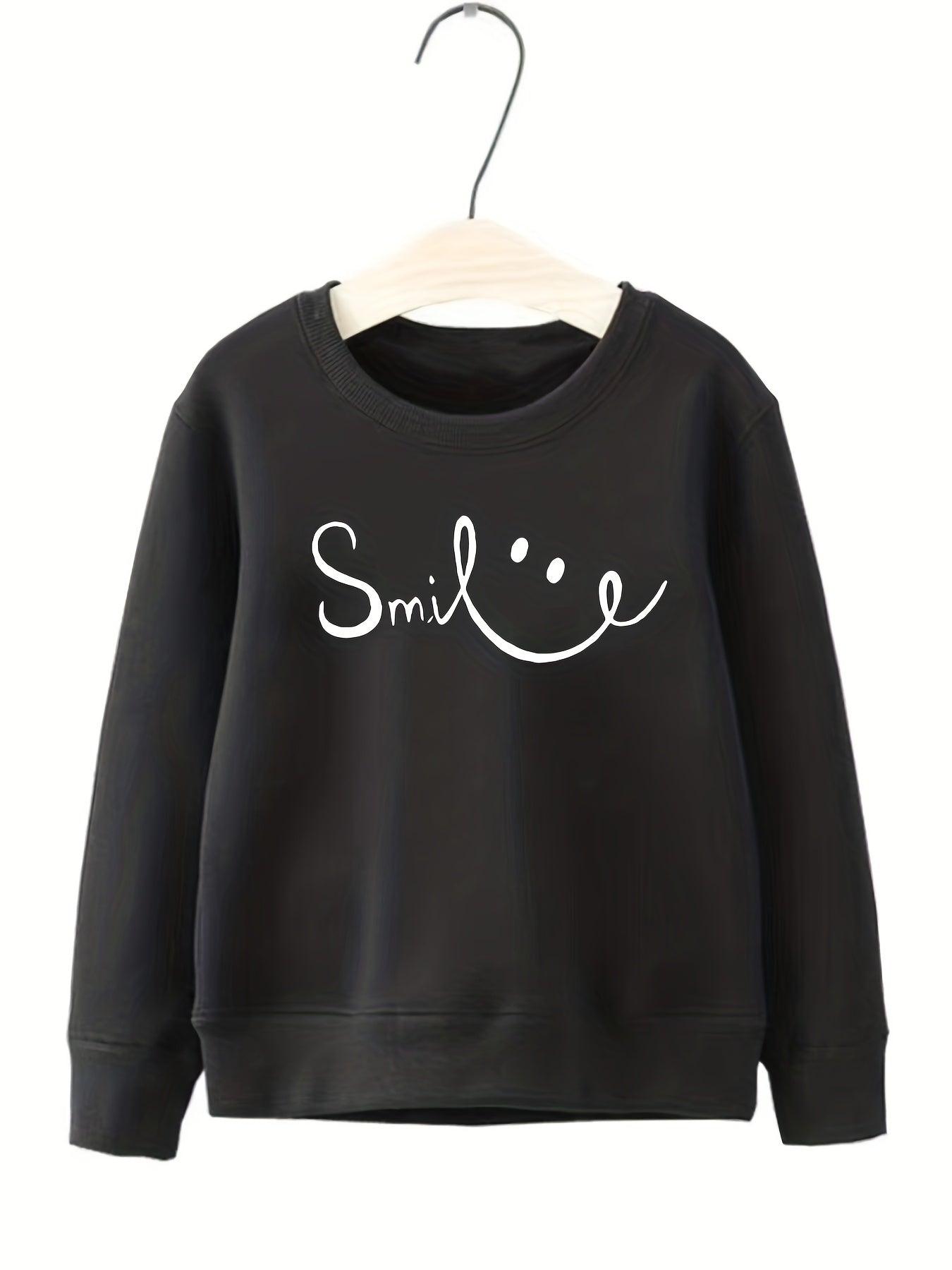 Girls Smile Face Pattern Sweatshirt Long Sleeve Top Pullover
