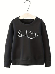 Girls Smile Face Pattern Sweatshirt Long Sleeve Top Pullover
