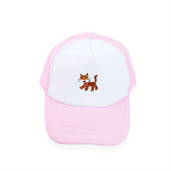 Pink Tiger Print Cartoon Trucker Hat