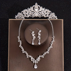 Baroque Style Crystal Crown Rhinestone Necklace Earrings Set