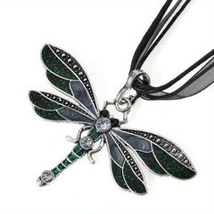 Crystal Dragonfly Ribbon Pendant Necklace For Women