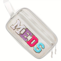 Stylish Letter Patched Cosmetic Bag Zipper Makeup Pouch