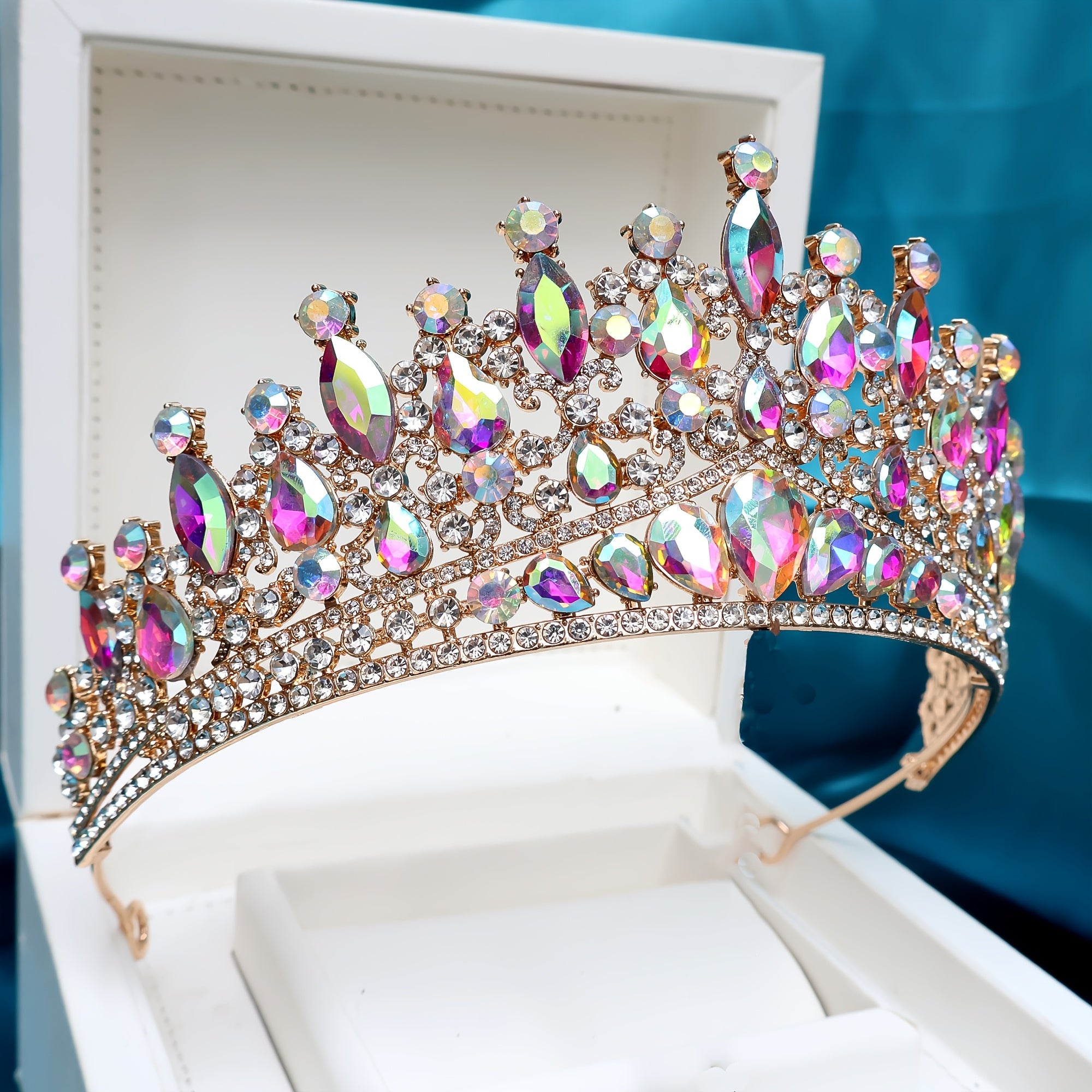 Boho Bridal Crown with Colorful Stones