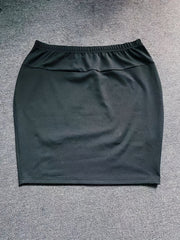  Solid High Rise Stretch Slim Fit Knee Length Skirt