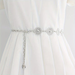 Women's Metal Chain Decoration Dress Belt Hollow Out Leaf Bead Pendant