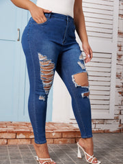  High Rise Ripped Button Fly Skinny Jeans