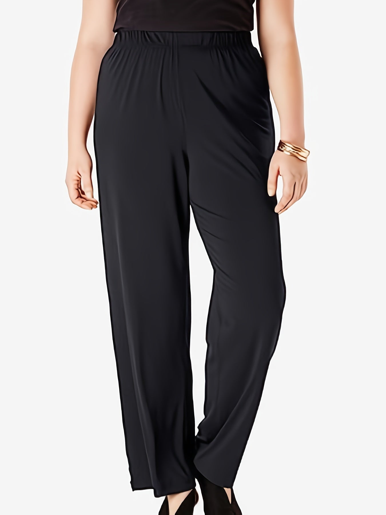  Solid High Rise Wide Leg Pants