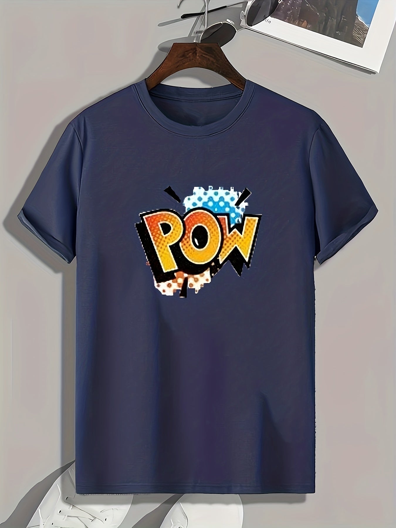 POW Pattern Print Men's Comfy Sports T-shirt Graphic Tee