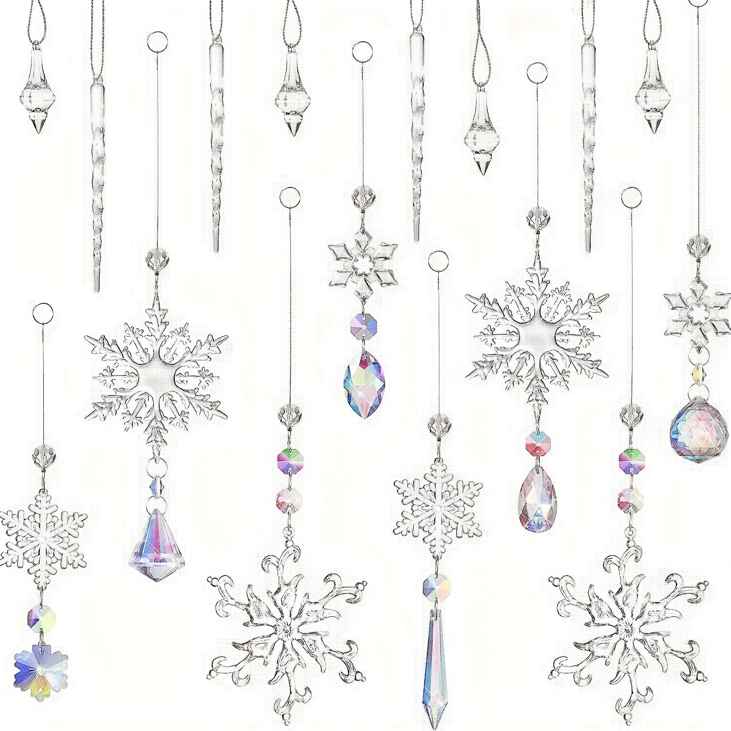 16pcs Christmas Snowflake Decorations Set Acrylic Icicle Ornaments