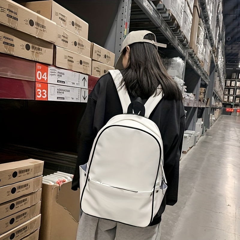 Minimalist Solid Backpack PU Leather Laptop Computer Backpack