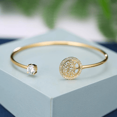Zircon Life Tree Bracelet - Adjustable Cuff Bangle for Women