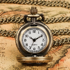 Vintage Pocket Watch With Brown Cover & Thin Chain