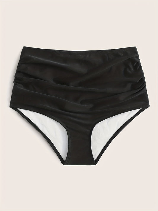 Ruched High Waist Bikini Bottoms Solid Swim Briefs Women's Swimwear