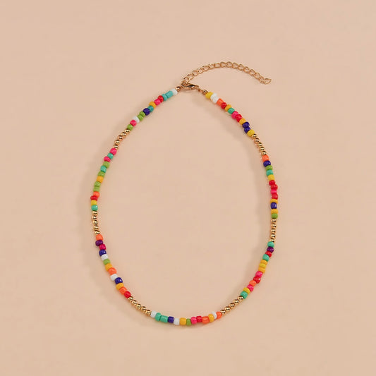 Colorful Rice Beads Boho Choker Necklace for Women