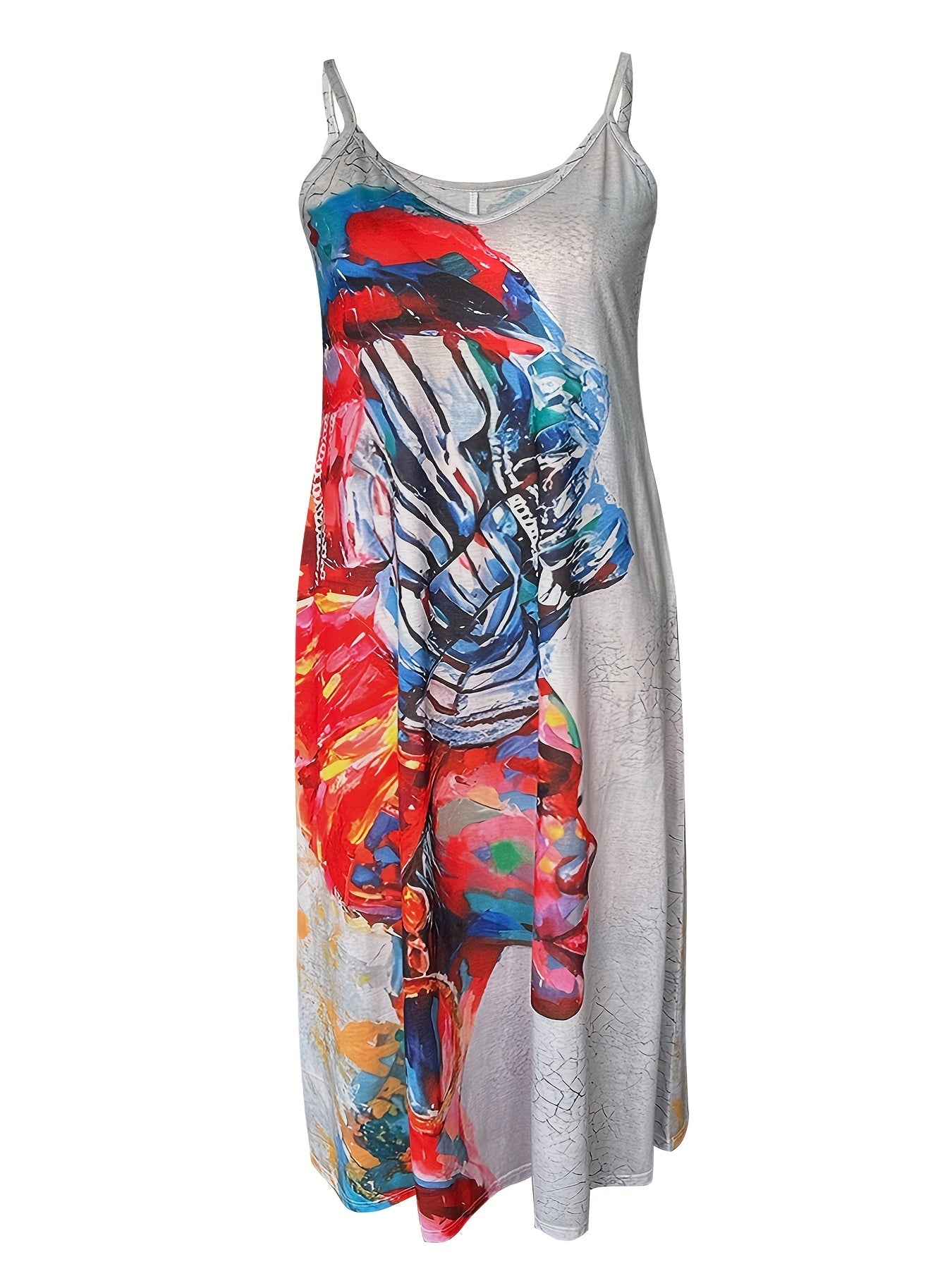  Figure Print V Neck Maxi Cami Dress
