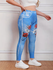  Denim & Rose Print High Stretch Skinny Leggings