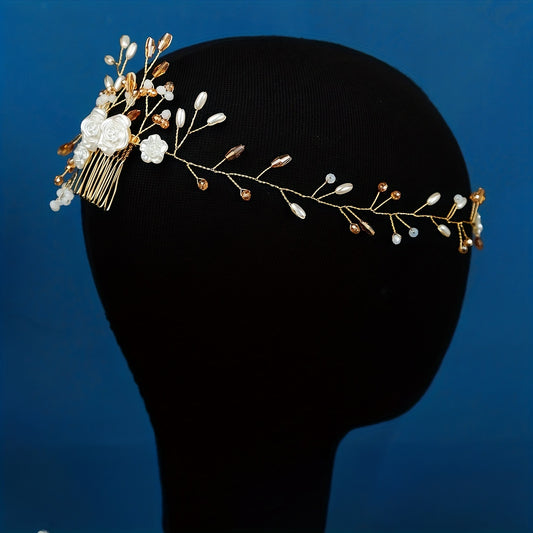 Bridal Flower Faux Pearl Headband Retro Head Piece Hair Accessories