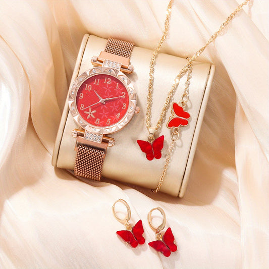 Quartz Watch & Butterfly Jewelry Set for Junior High Students