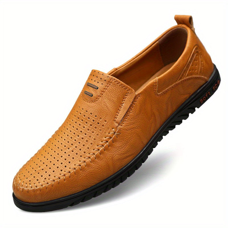 CLOHOO Two layer Cowhide Rubber Sole Hollow Loafers Shoes