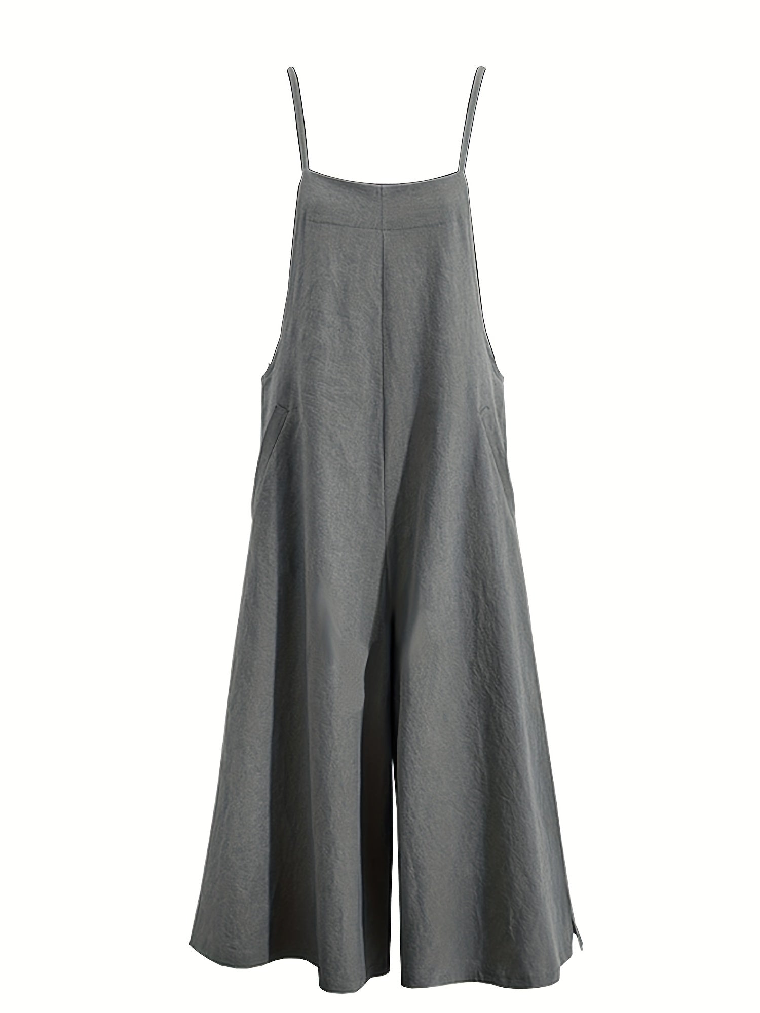 Solid Sleeveless Wide Leg Jumpsuit With Pockets