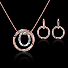 Circle Jewelry Set Inlaid Rhinestones Pendant Necklace & Dangle Earrings
