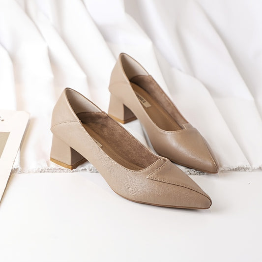 Women's Chunky Heel Court Pumps Slip On Mid Heels Soft & Comfortable