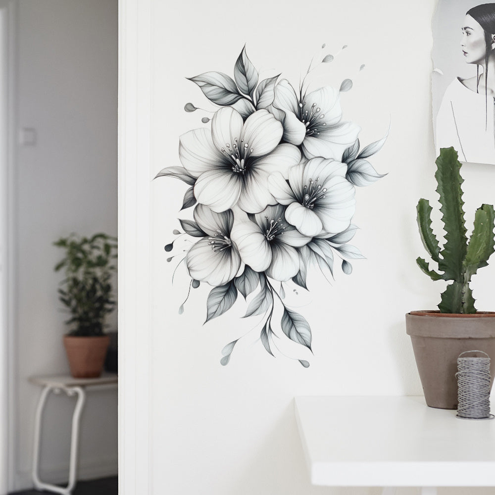 Floral Wall Decal Large Flower Pattern Removable Self Adhesive Sticker
