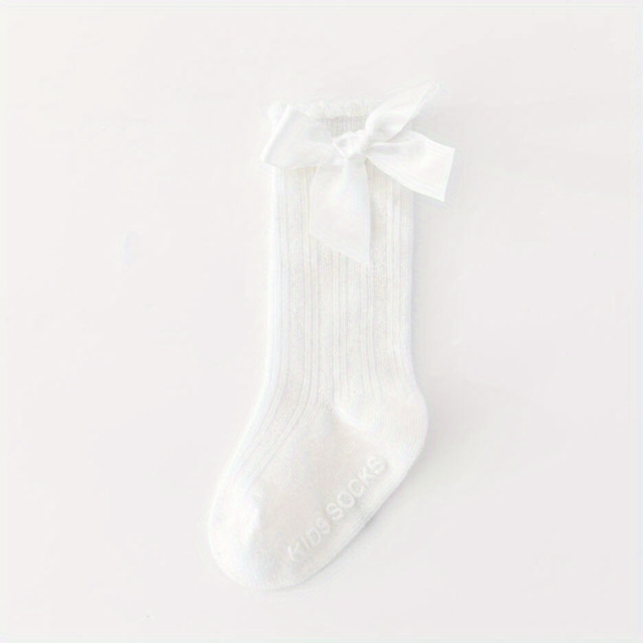 Toddler Girls Knee High Cotton Socks Solid Bowknot Spring Summer