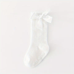Toddler Girls Knee High Cotton Socks Solid Bowknot Spring Summer