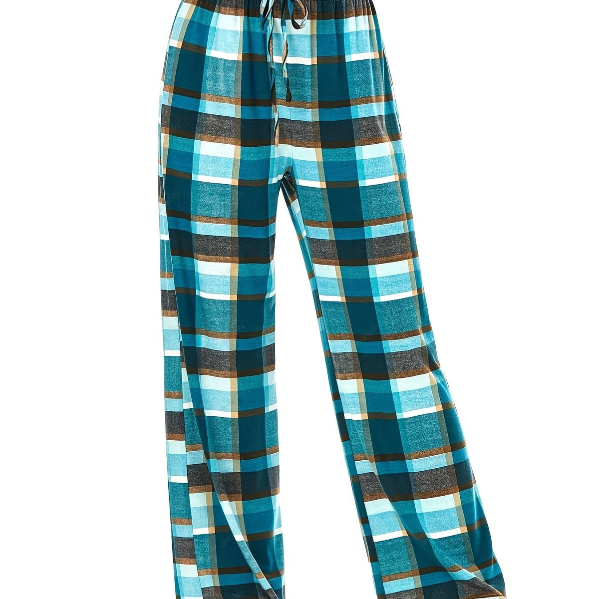  Plaid Print Straight Leg Comfy Pants