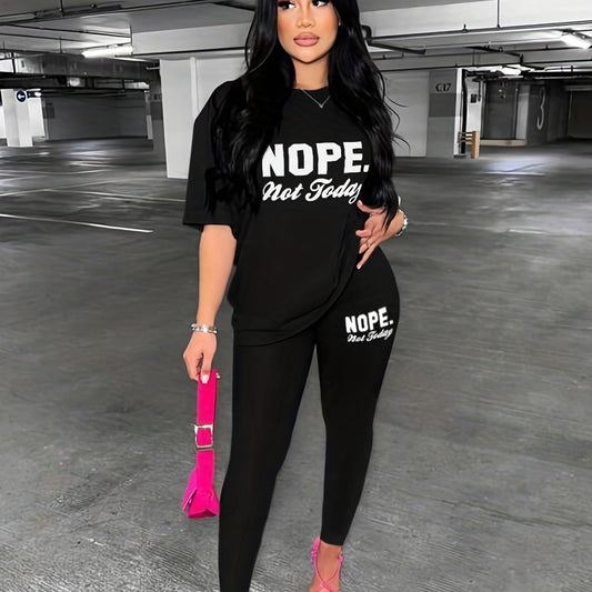 Casual Two Piece Set Crew Neck Tee & Leggings