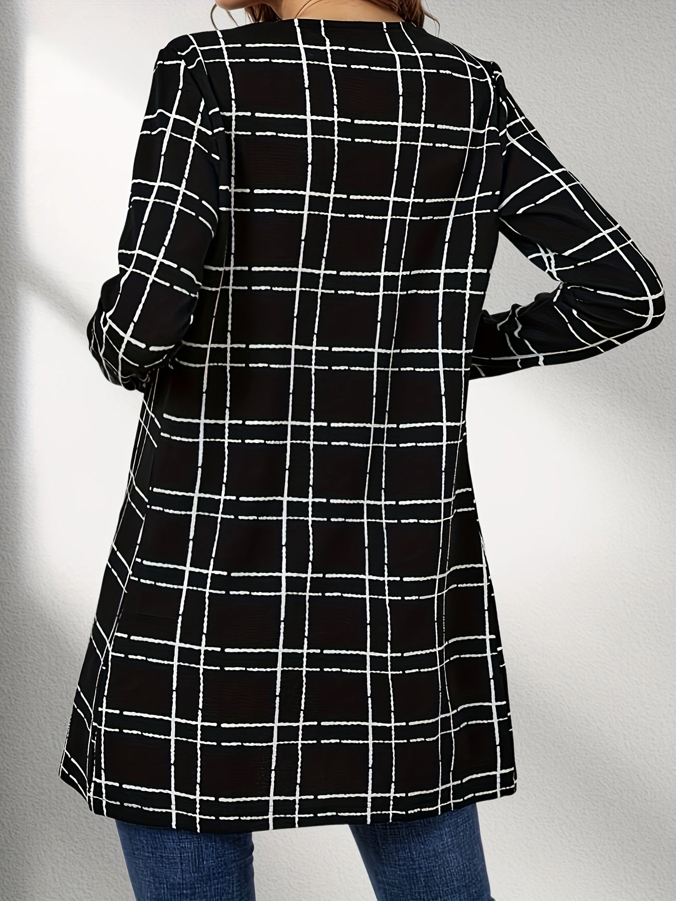 Windowpane Long Length Jacket Casual Open Front